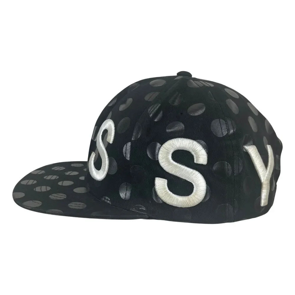 Stussy Unisex Black‎ Polkadot Embroidered Spellout Snapback Flat Bill Hat